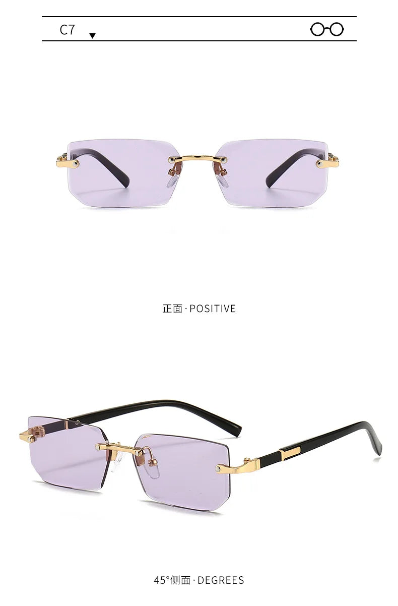 Rimless Rectangle Small Square Sun Glasses