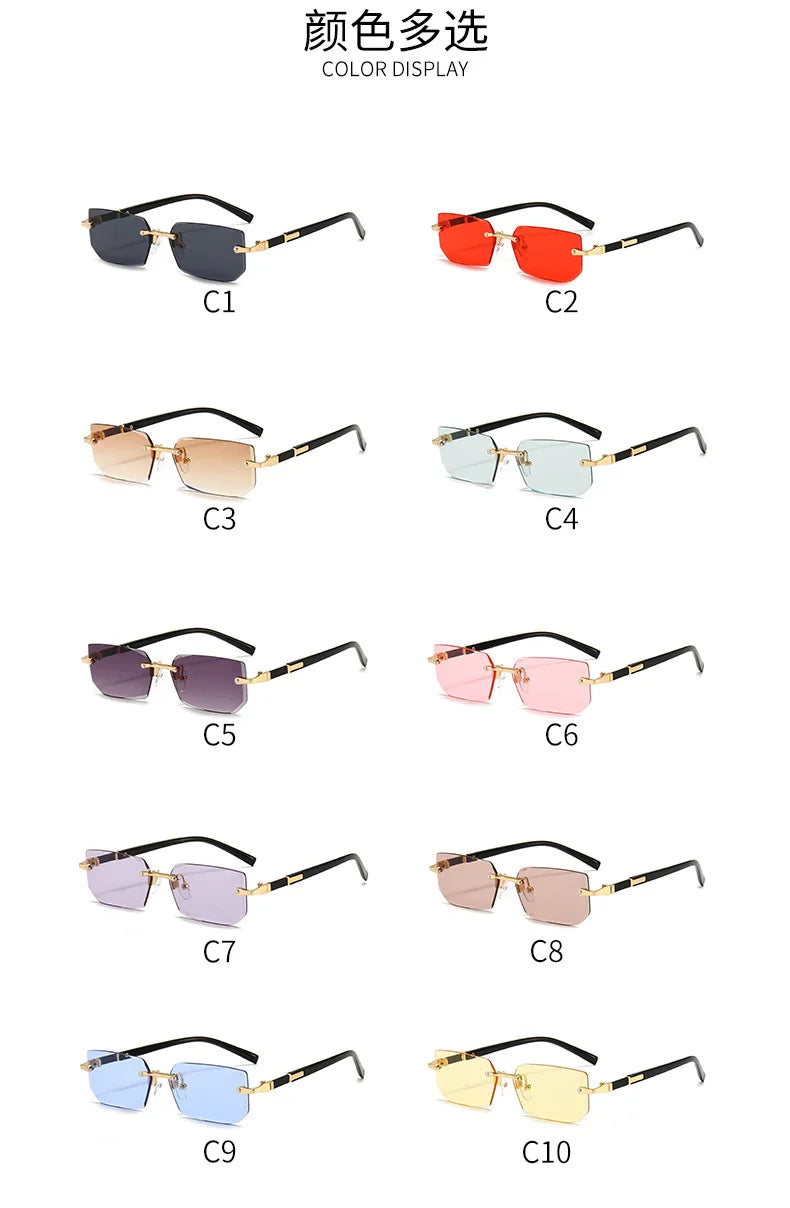 Rimless Rectangle Small Square Sun Glasses