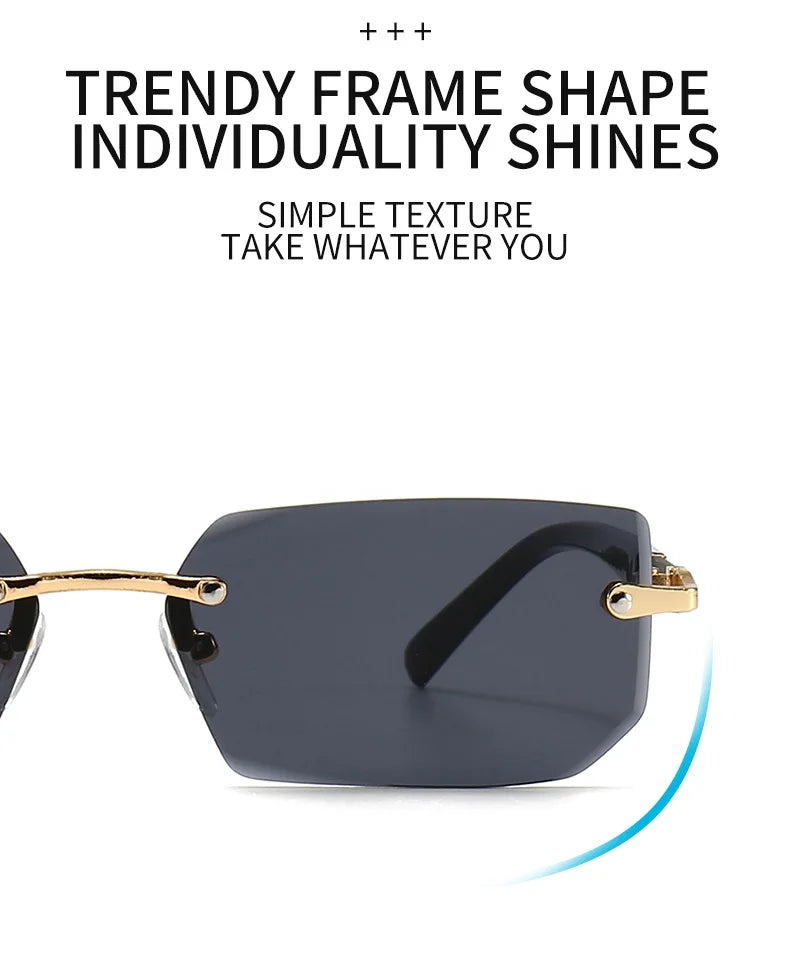 Rimless Rectangle Small Square Sun Glasses