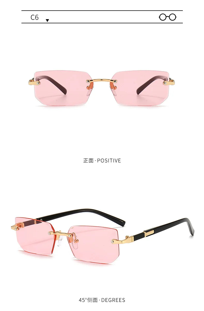 Rimless Rectangle Small Square Sun Glasses