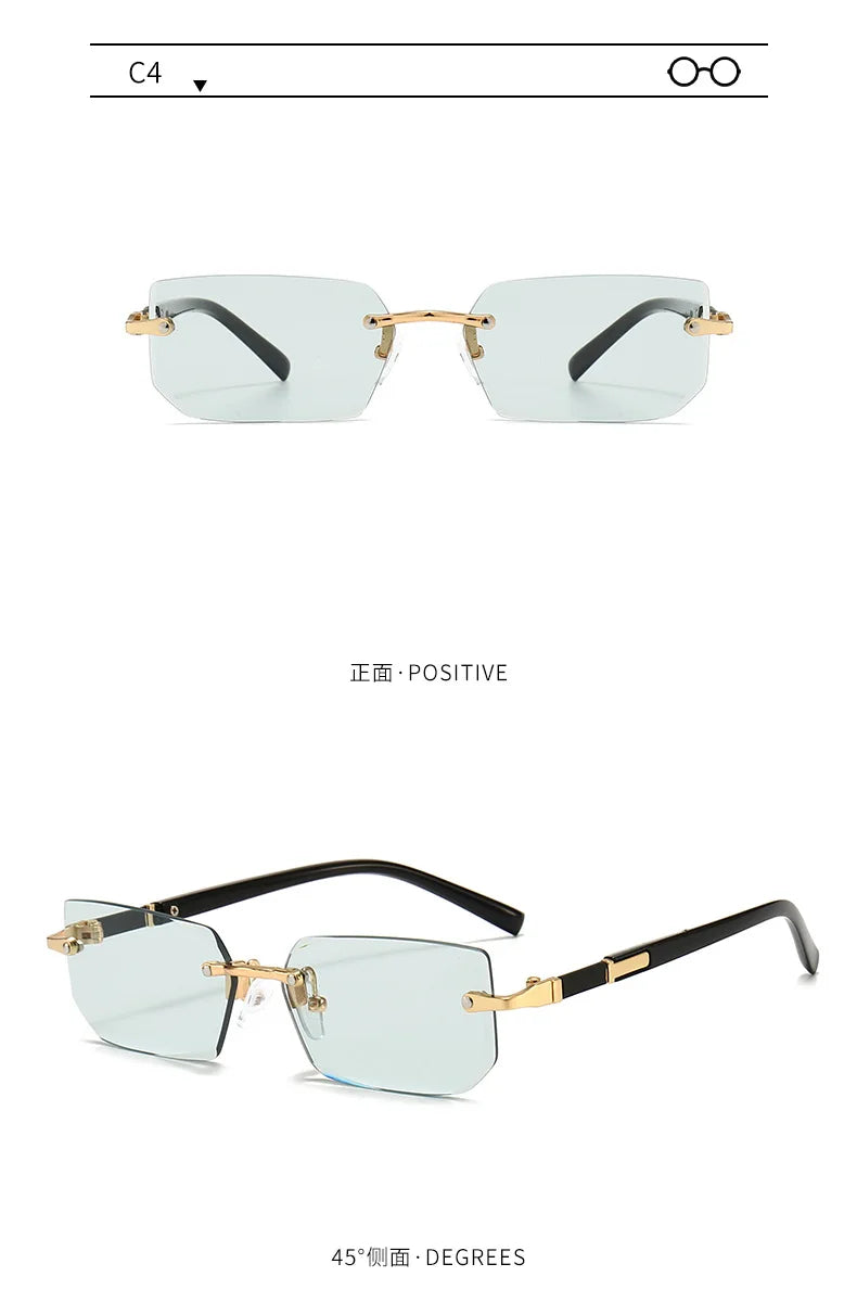 Rimless Rectangle Small Square Sun Glasses