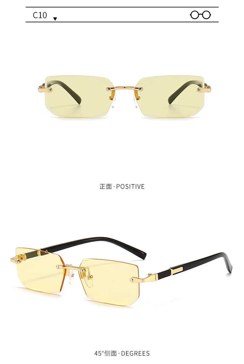 Rimless Rectangle Small Square Sun Glasses