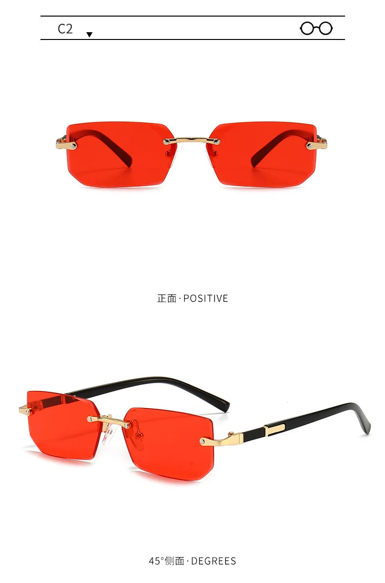 Rimless Rectangle Small Square Sun Glasses