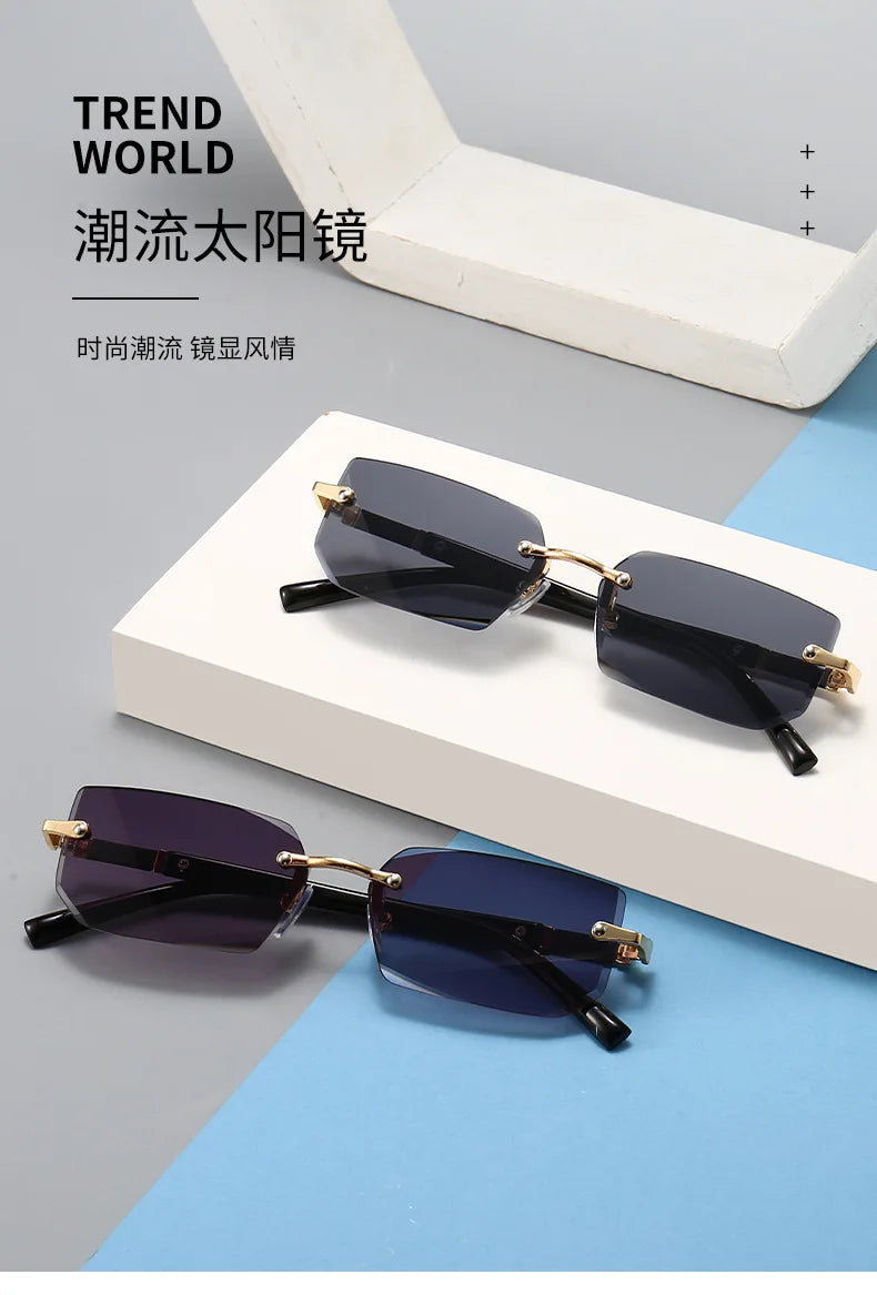 Rimless Rectangle Small Square Sun Glasses