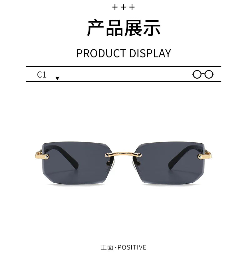 Rimless Rectangle Small Square Sun Glasses