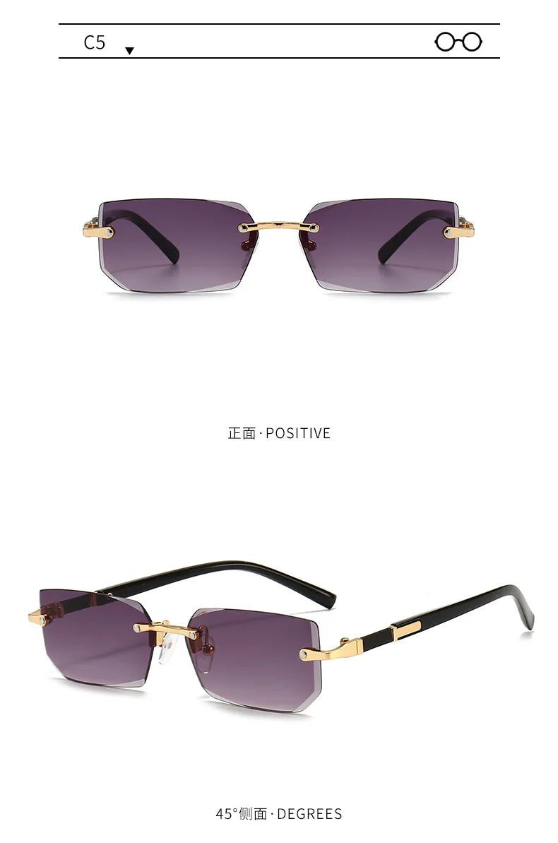 Rimless Rectangle Small Square Sun Glasses