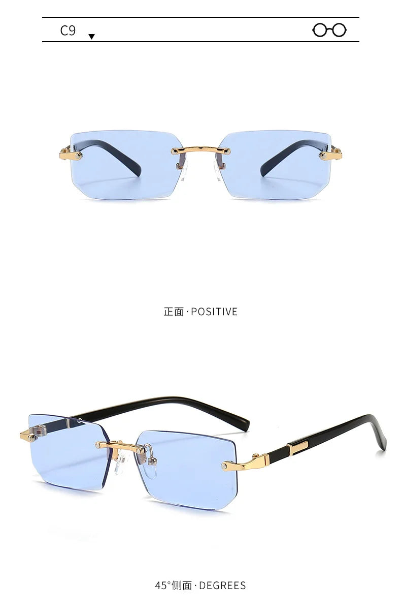 Rimless Rectangle Small Square Sun Glasses